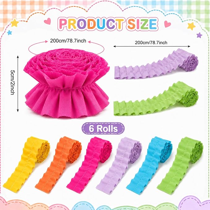 6 Rolls 40 Ft Ruffled Bulletin Board Borders Back to School Classroom Decor - Image 2