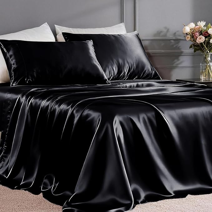 FreshCulture Satin Sheets Queen Size Bed Set- 4 Piece Luxury Soft Silky Queen by FreshCulture
