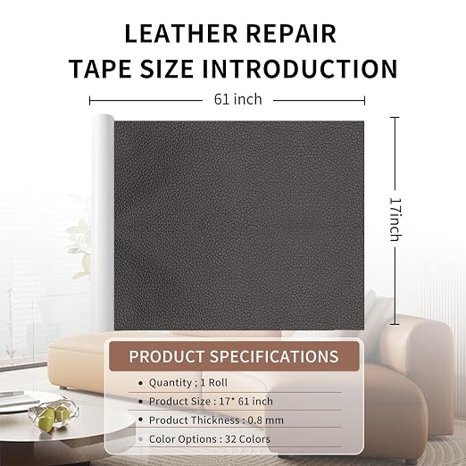 Leather Repair Patch Tape, Dark Brown 17 x 61 Inches Self Adhesive Leather - Image 2