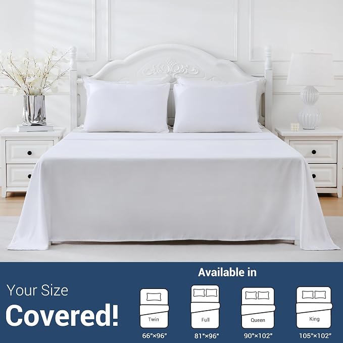 King Flat Sheet Only, 1 Pack White Top Bed Sheets, Soft Breathable Brushed - Image 4