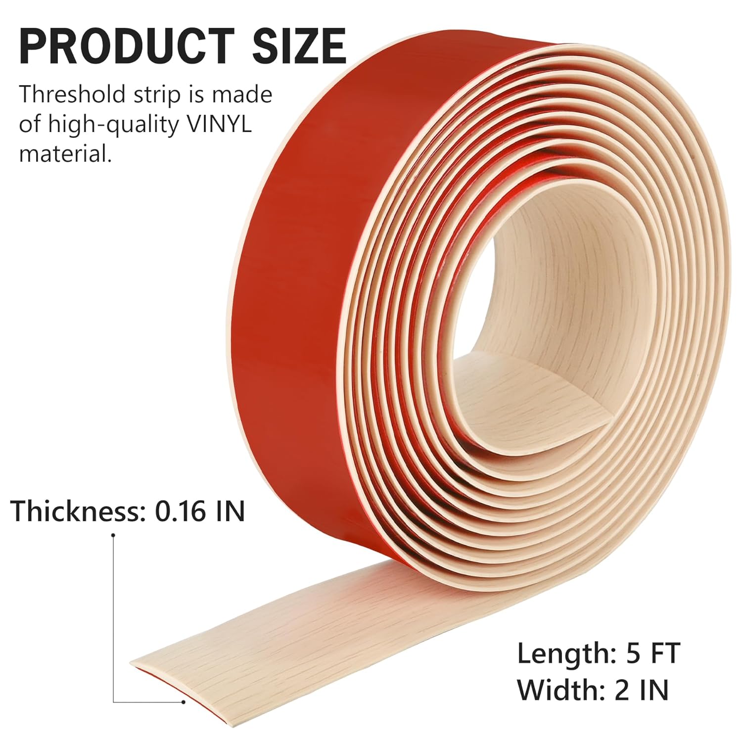 5Ft Floor Transition Strip Self Adhesive Vinyl Cover Floor Strip Flat Divider Transition Strip Wood Grain Design for Laminate Floor Gaps and Doorway Transitions (5Ft x 2 Inch, Beige)