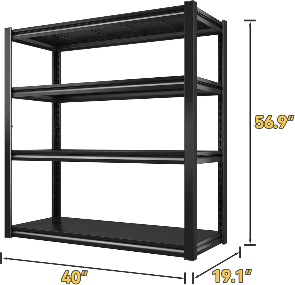 Raybee 40" W Garage Shelving Heavy Duty Storage Shelves 56.9" H Metal Shelving Heavy Duty Load 1600LBS Adjustable Metal Shelves for Storage for Pantry Kitchen 40" W x 19.1" D x 56.9" H 4 Pack