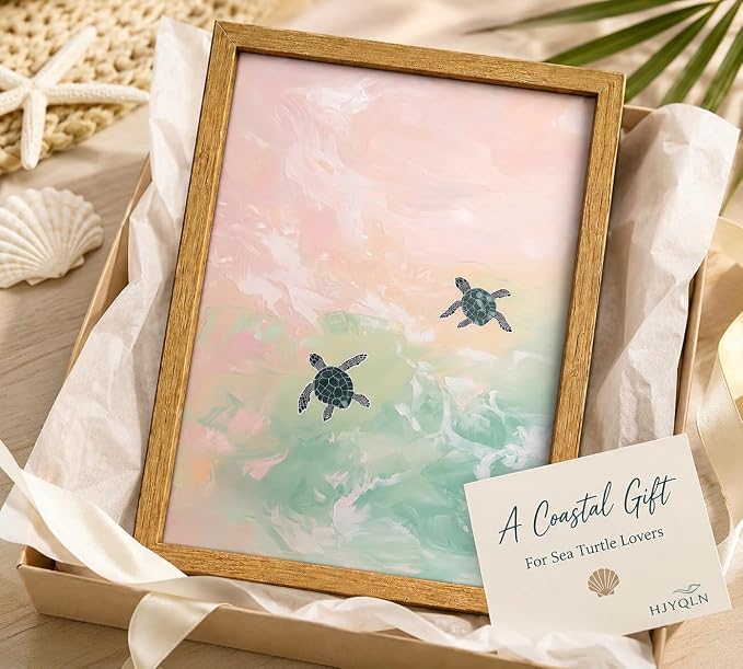 Framed Turtle Canvas Wall Art, Summer Tropical Animal Painting Picture Wall - Image 8