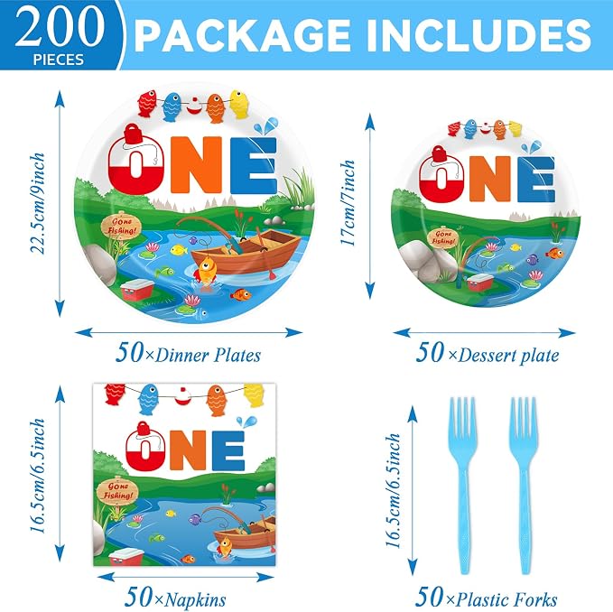 50 GuestsGone Fishing Plates and Napkins Party Supplies Ofishally One Birthday - Image 2
