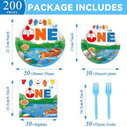 50 GuestsGone Fishing Plates and Napkins Party Supplies Ofishally One Birthday - Image 2
