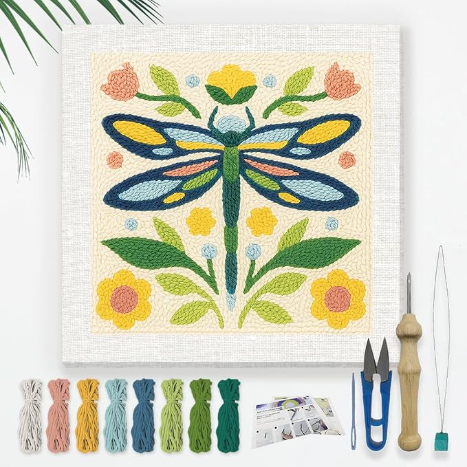 DOODLREAM Floral Dragonfly DIY Punch Needle Embroidery Kit by Doodlream