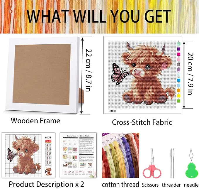 Cross Stitch Kits For Adults Beginners, Highland Cattle Stamped Cross Stitch - Image 3