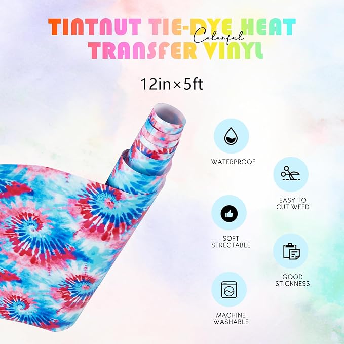 Tintnut Red Blue Swirl Tie Dye Heat Transfer Vinyl, PU HTV sheets, easy cut & - Image 2