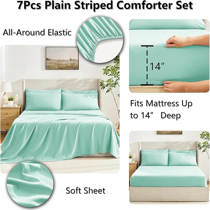 CozyLux Full Size Comforter Sets Mint Green, 7 Pieces Bed in a Bag, All Season - Image 5