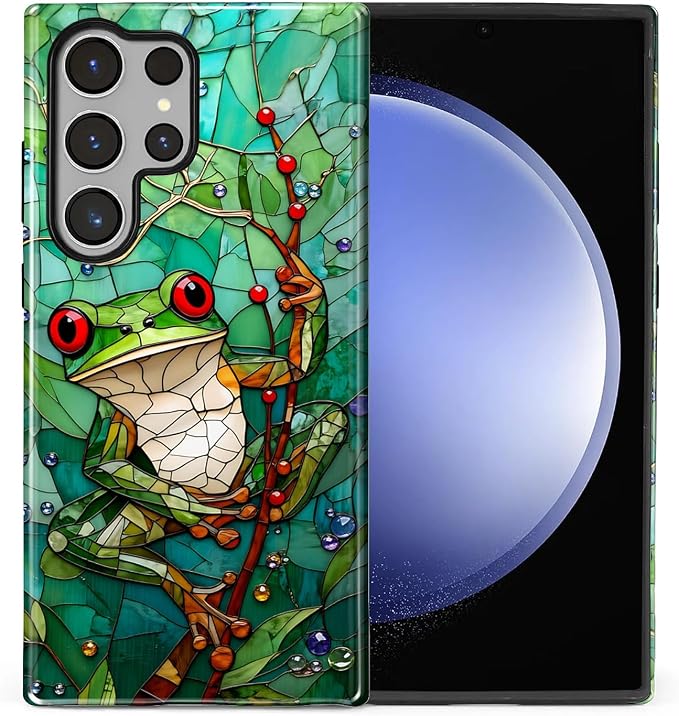 for Samsung Galaxy S24 Ultra Case, Frog Stained Glass Pattern Glossy 2 in 1 by Teonvpu