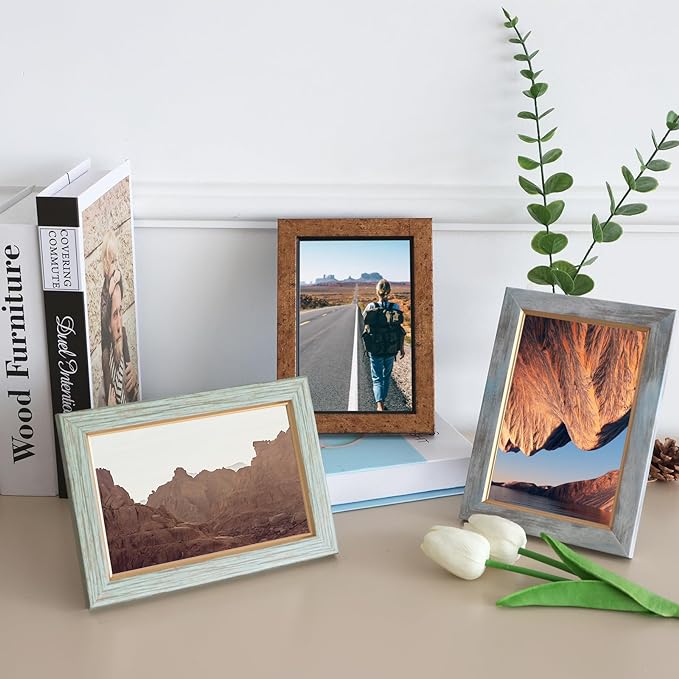 Fixwal 4x6 Picture Frame Set of 5, Vintage Photo Frame, Rustic Retro Picture - Image 5