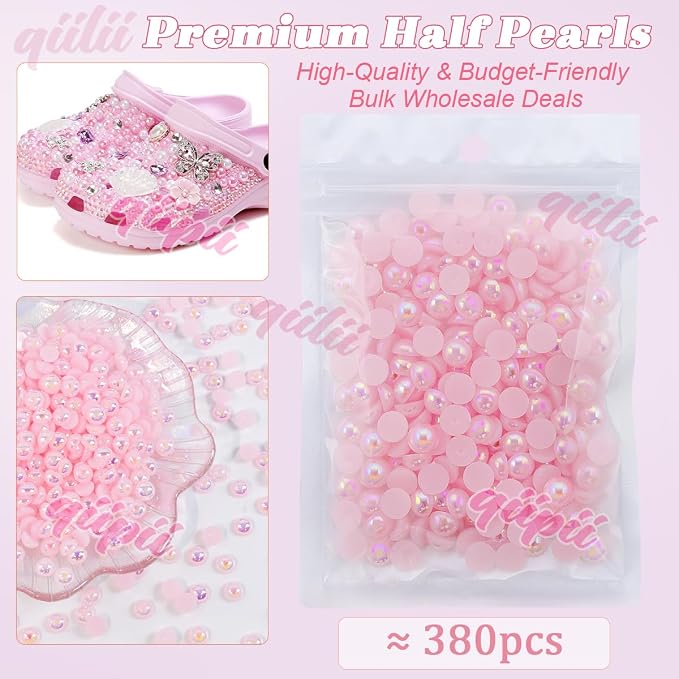 qiipii 380PCS 8mm Light Pink AB Half Round Pearls - Image 2