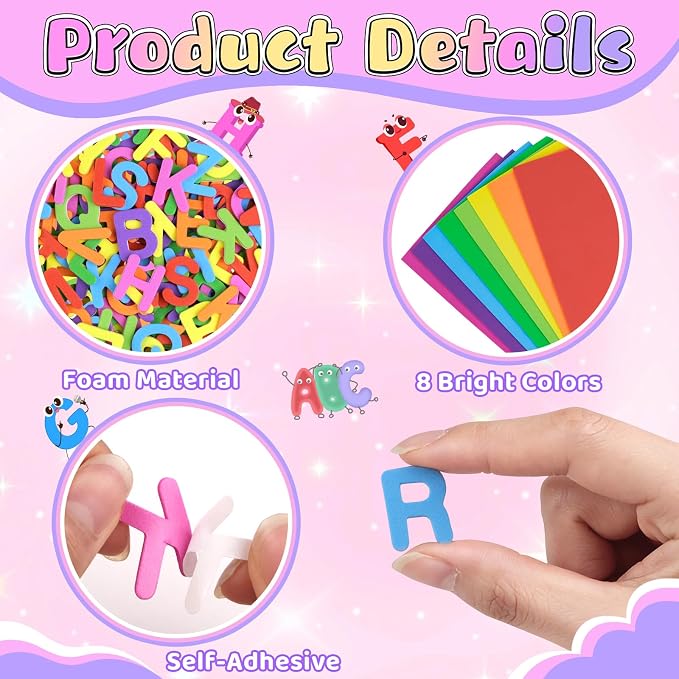 656 Pcs Foam Letter Stickers, Self-Adhesive EVA Alphabet Stickers Small 1 Inch - Image 3