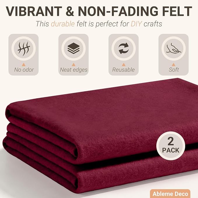 Burgundy Felt Fabric Sheets 18" x 18" 1.6mm Soft Craft Felt | Soft Precut Felt - Image 3