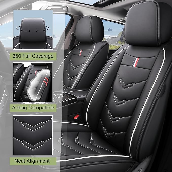 Leather Car Seat Covers Fit for LR Range Rover Sport 2023-2025, 5 Seater Waterproof and Wear-Resistant Seat Cover Interior Accessories(Full Set,Black&White)