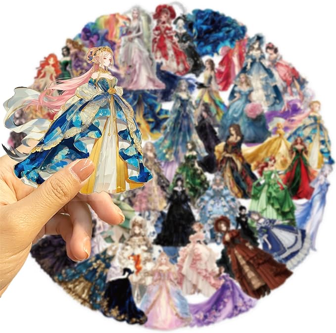 PET Transparent Princess Gown Stickers, Colorful Ball Gown Stickers Gift - Image 2