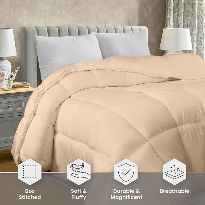 Utopia Bedding King Comforter Duvet Insert, Quilted Beige Comforter - Image 3