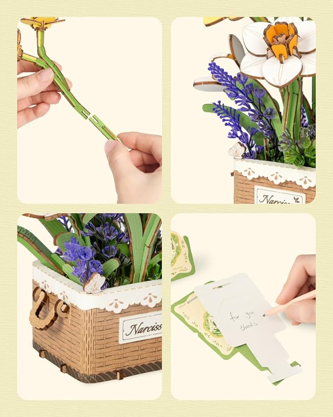 Rowood 3D Puzzles for Adults, Mother's Day DIY Wooden Flower Narcissus Craft Kit - Image 9