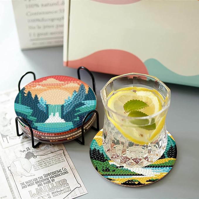 Clendo 8 Pcs Landscape Diamond Art Coasters Kit - Image 5