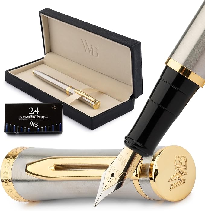 Wordsworth & Black Fountain Pen Set, 18K Gilded Fine Nib, Includes 24 Pack Ink by WordsworthBlack