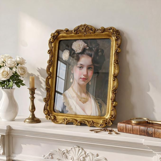 Cuspin 8x10 Gold Vintage Picture Frame, Ornate Floral Resin Photo Frame - Image 3