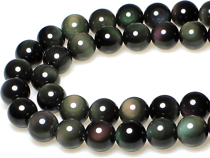 MJDCB Rare Collection Natural Stone Beads Rainbow Obsidian Round Loose Beads by MJDCB