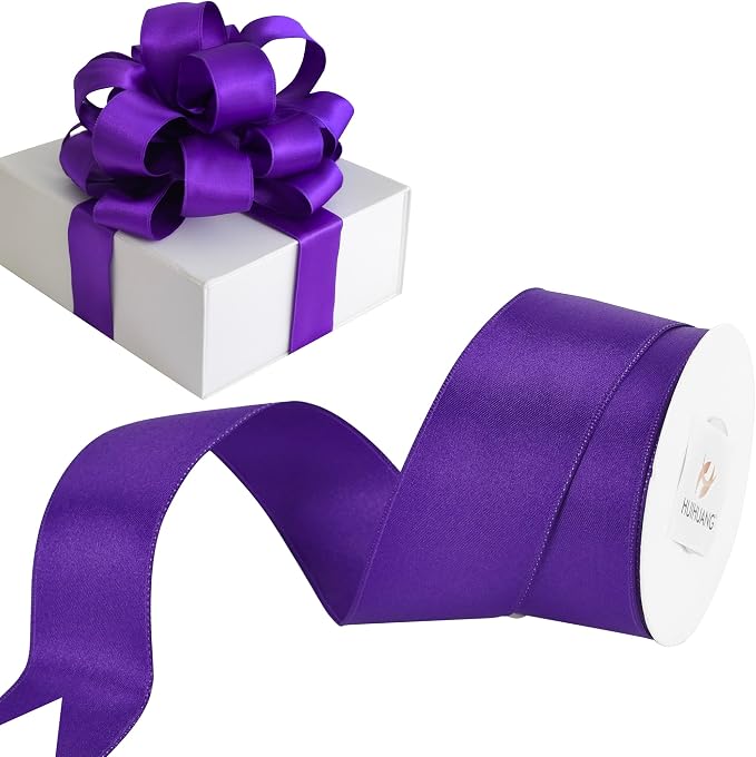 HUIHUANG Purple Satin Wired Ribbon 1-1/2 inch Dark Purple Wire Edge Ribbon by HUIHUANG
