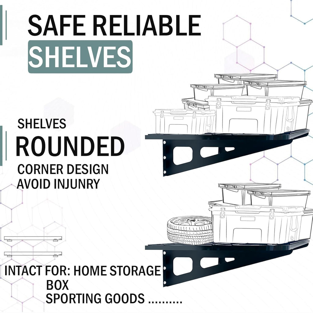 2-Pack 2x4ft Garage Wall Shelves, 2 Shelf Total 8 ft(L) Garage Shelving Wall Mounted – Heavy-Duty Storage Shelves, Perfect for Holding Storage Bins, Boxes, Sporting Goods, Tools, and More Space-Saving
