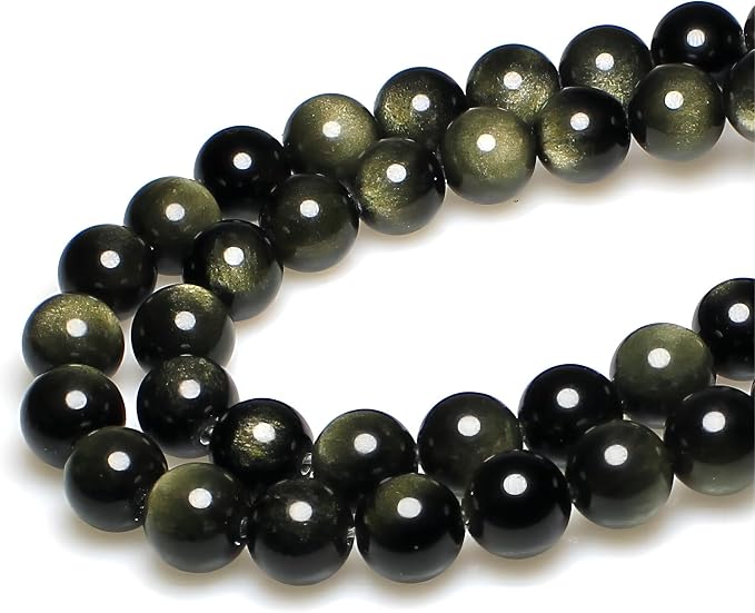 MJDCB Rare Collection Natural Stone Beads Gold Obsidian Round Loose Beads - Image 3