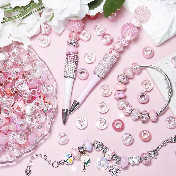 200Pcs Large Hole Beads Spacer Beads Pink Assorted European Craft Big Beads - Image 3