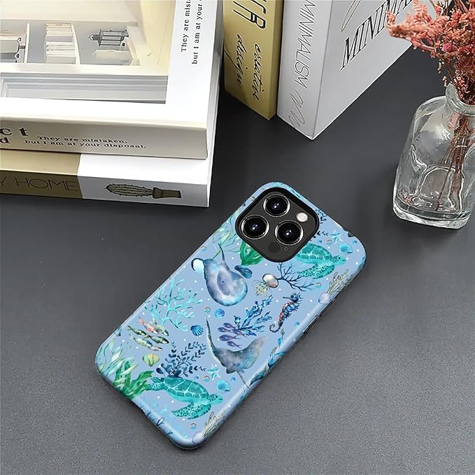 ZHEGAILIAN Case for iPhone 16 Pro, Ocean Stingray Turtle Seahorse Durable - Image 4