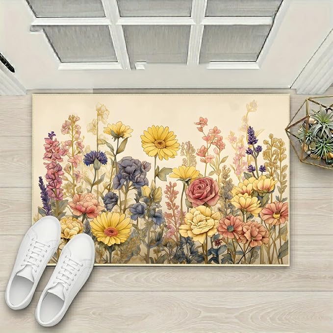 Vintage Floral Faux Cashmere Non-Slip Rug, 15.7 x 23.6 Inches, Cream Botanical - Image 8