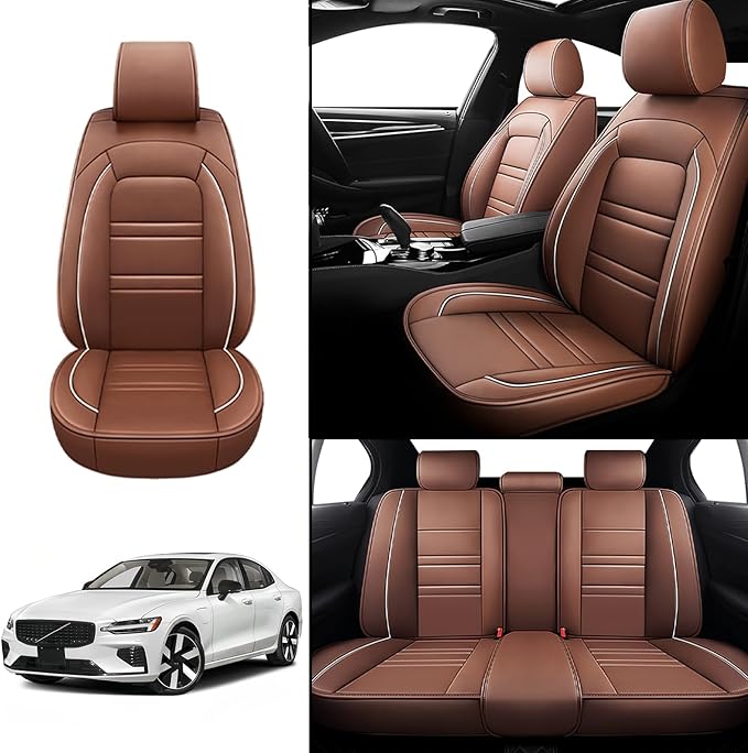 Seat Covers for Volvo Car s60 2001-2025 | 5-Seats Leather Seat Covers, Easy to Install Automotive Seat Covers Full Set (Full Set, Coffee)