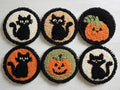 6PCS Punch Needle Coaster Kit Halloween Black Cat and Pumpkin Easy by Unknown