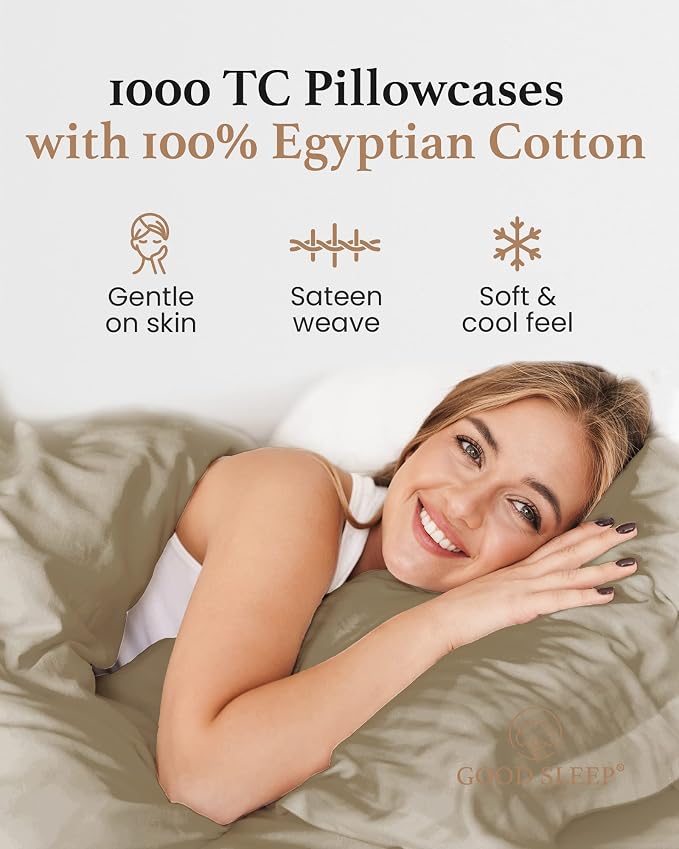 1000 TC Taupe King Pillowcases Set of 4 100% Egyptian Cotton Pillow Cases - Image 4