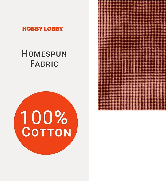 Hobby Lobby Wine & Tan Homespun Basic Check Cotton Fabric, 2 Yards | Precut - Image 3
