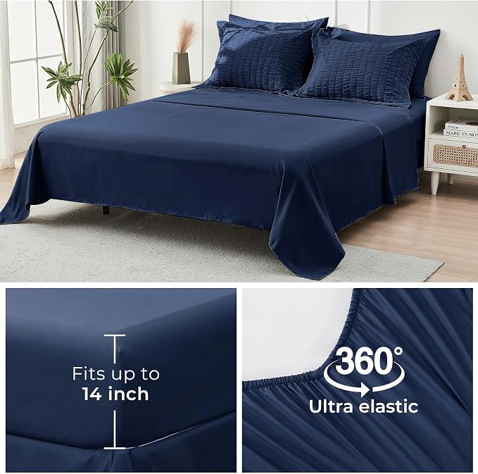 HYMOKEGE Navy Blue Twin XL Comforter Set Seersucker 5 Pieces, All Season Luxury - Image 7