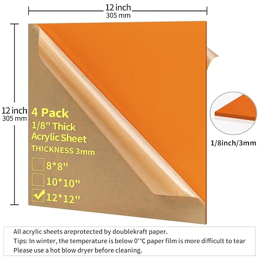 1/8 Thick 8 x 8 inch Acrylic Sheets - Image 2