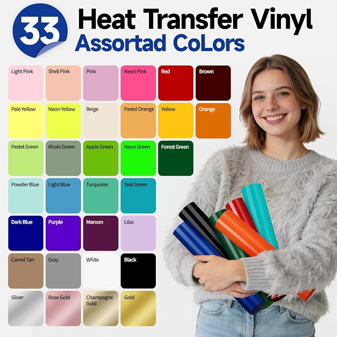 TECKWRAP Heat Transfer Vinyl for T-Shirts 33 Sheets 12"x12" Easy Cut & Weed | - Image 3
