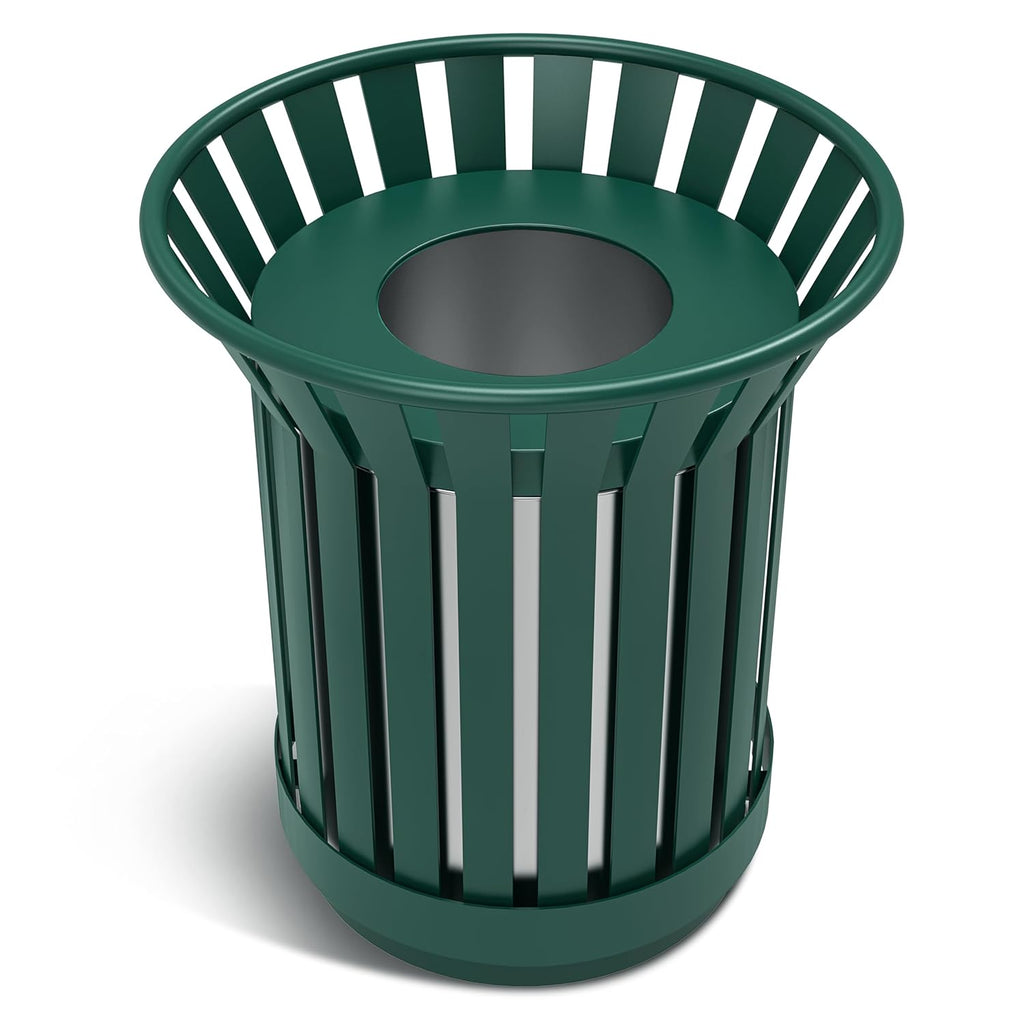 8Gallon/30L Commercial Outdoor & Indoor Metal Trash Can, Outdoor Slatted Trash Receptacle with Metal Linner, All Weather Resistant Large Outside Zone Round Garbage Bin for Street, Park, School - Green