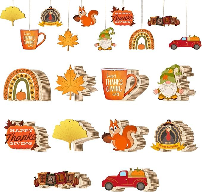 Subacy 80 PCS Unfinished Thanksgiving Wood Cutouts 10 Styles DIY Wooden Crafts by GRADUATIONDECORATIONS