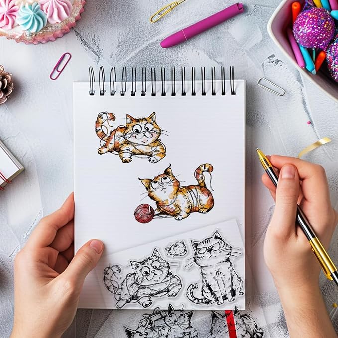 GLOBLELAND Cartoon Gift Cat Clear Stamps Yarn Cat Clear Stamps Pet Cat Silicone - Image 2