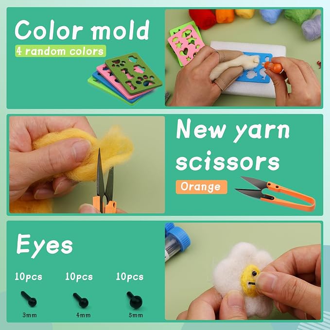 Mayboos Needle Felting Kit, Wool Roving 20 Colors Set | Wool Felting Kit Felt - Image 6