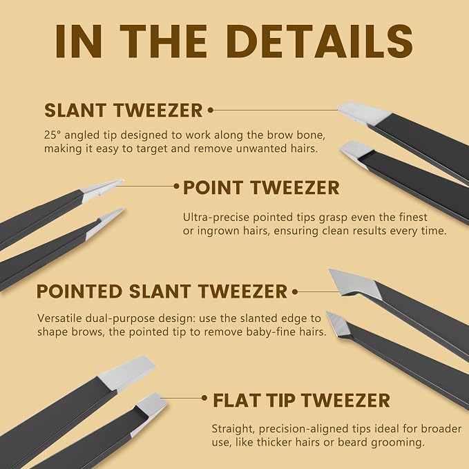 4-Pack Tweezers for Eyebrows Facial Hair, Ingrown Hair Removal, Tweezer Set - Image 9