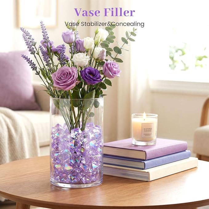 DomeStar 150PCS Purple Fake Ice, Fake Diamonds Sparkling Plastic Gems Vase - Image 3