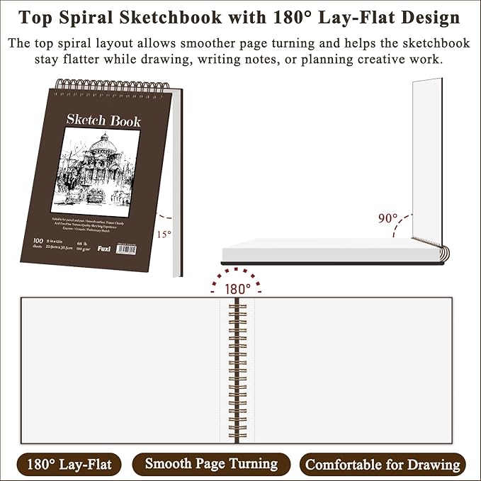 9" x 12" Sketch Book, Top Spiral Bound Sketch Pad, 2 Packs 100 Sheets Each - Image 3