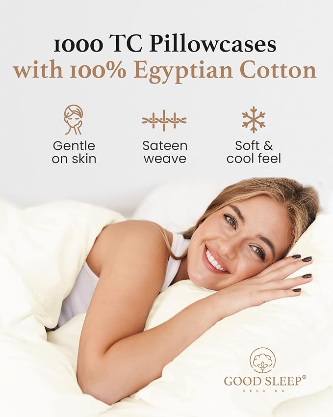 1000 TC Ivory King Pillowcases Set of 2 100% Egyptian Cotton Pillow Cases - Image 4