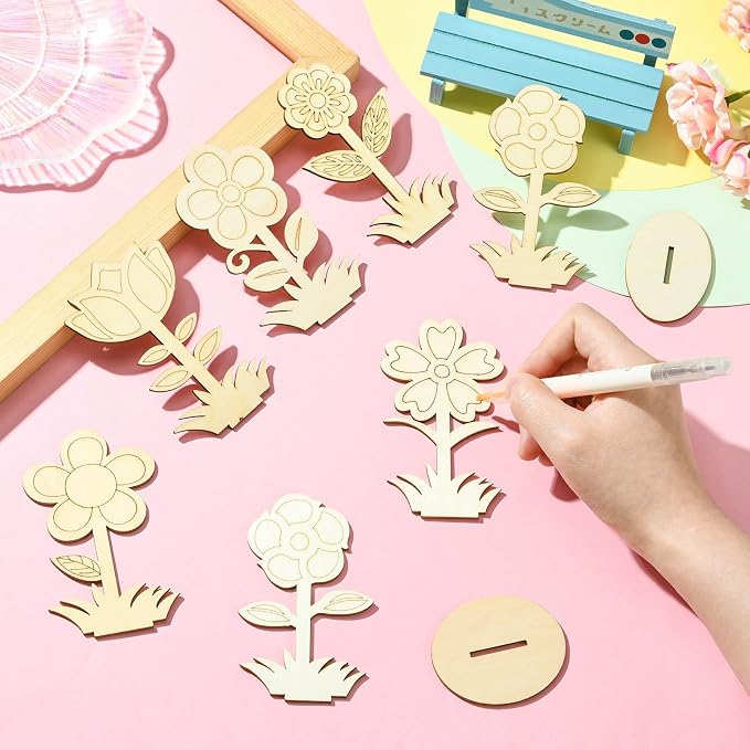 30 pcs 6 Styles Spring Flower Theme Unfinished Wooden Cutout Charms Cute Floral - Image 5