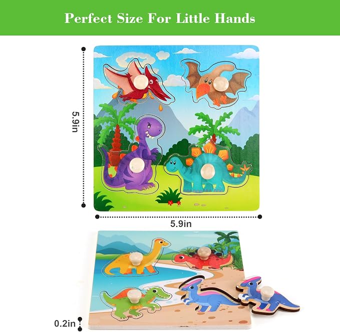 Wooden Peg Puzzles for Toddlers 1-3, Kids Educational Preschool Peg Puzzle Toy - Image 3
