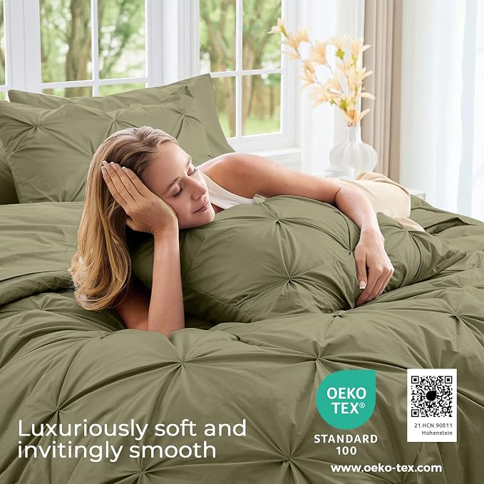 Sasttie Full Size Comforter Set, 7-Piece Bed in a Bag, Pintuck Bedding Sets - Image 3